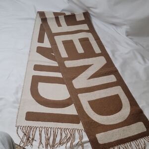 Fendi Tan and Cream Logo Scarf